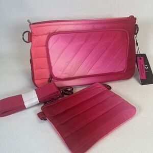 Think Royln Bank Street XL Crossbody Bag Pink Fuchsia Ombre Quilted RFID NEW